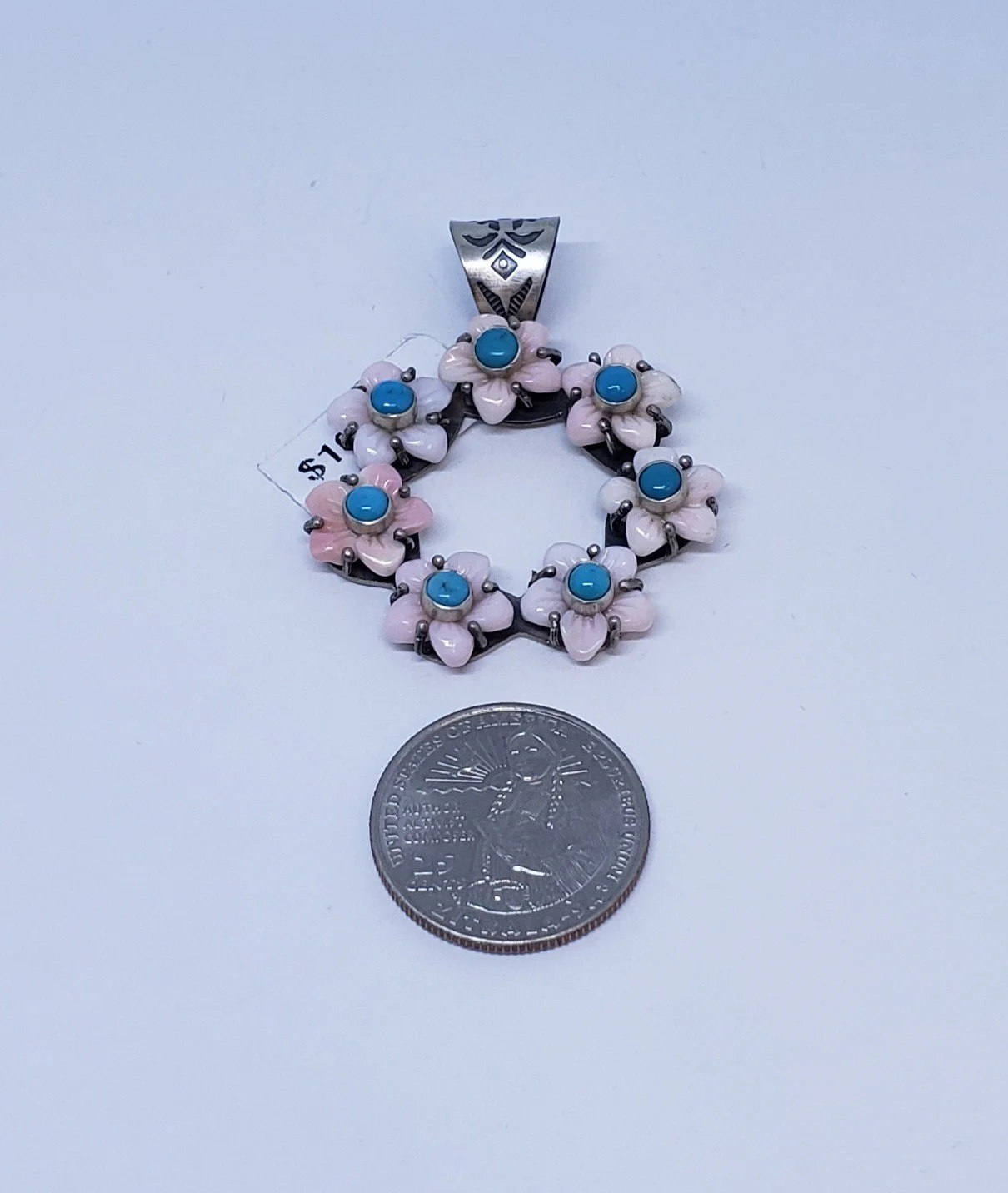 Conch Shell and Turquoise Pendant