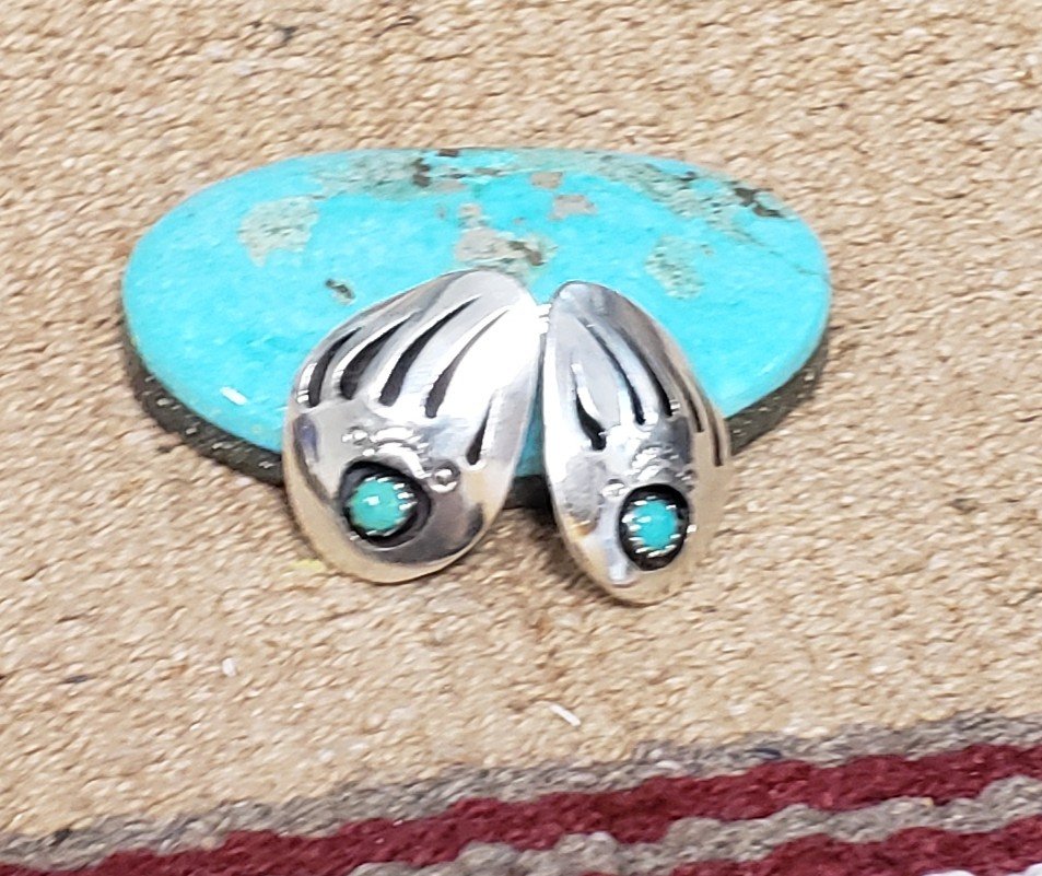 Sterling Silver Bear Paw Post Earrings with Turquoise