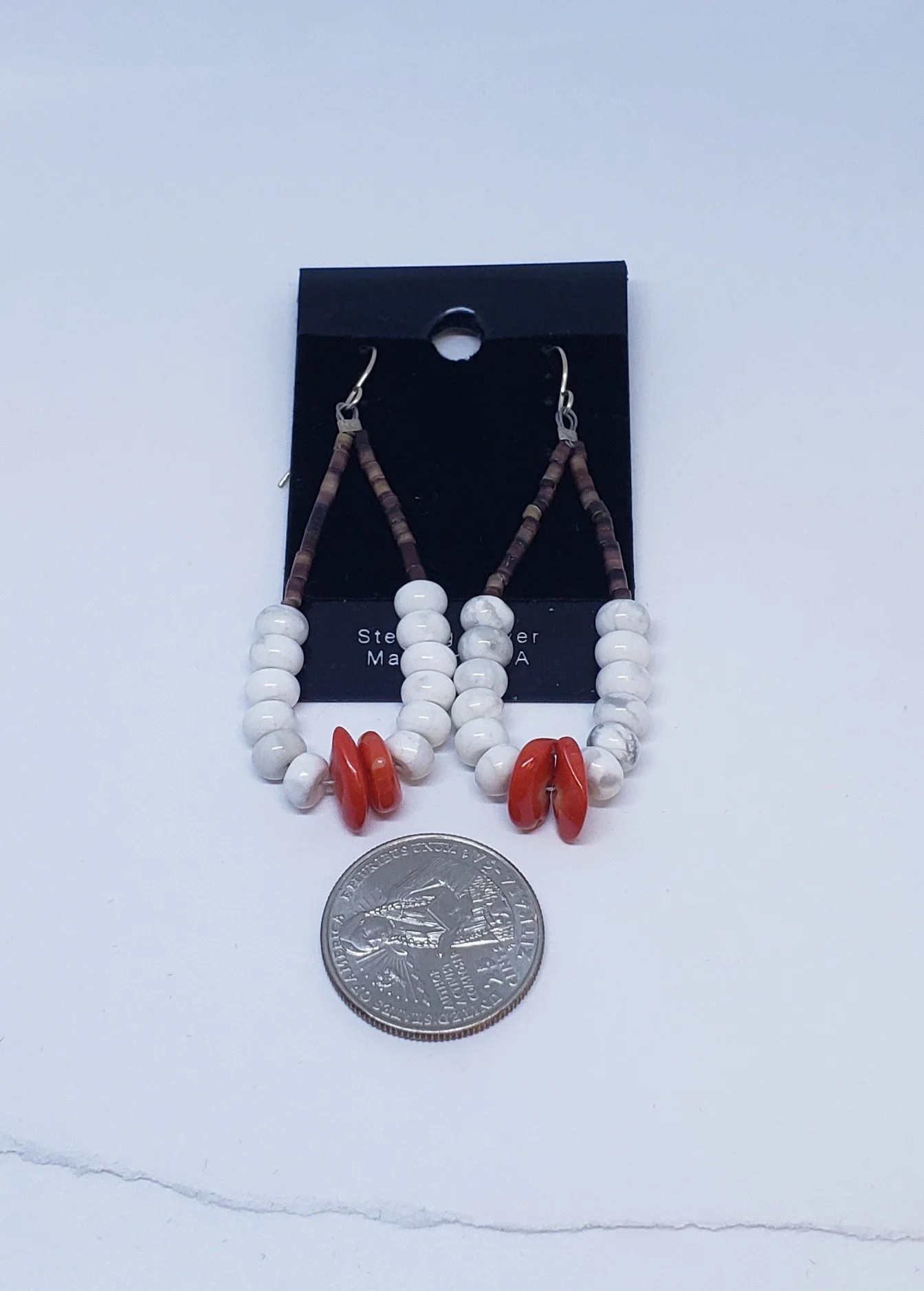 Howlite Earrings with Heishi Beads and Coral
