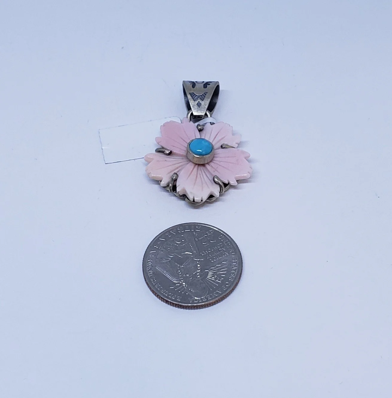 Pink Conch Shell Flower Pendant with Turquoise