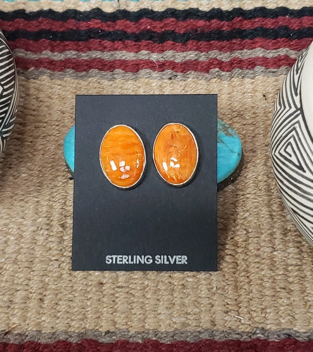 Orange Spiny Oval Earrings