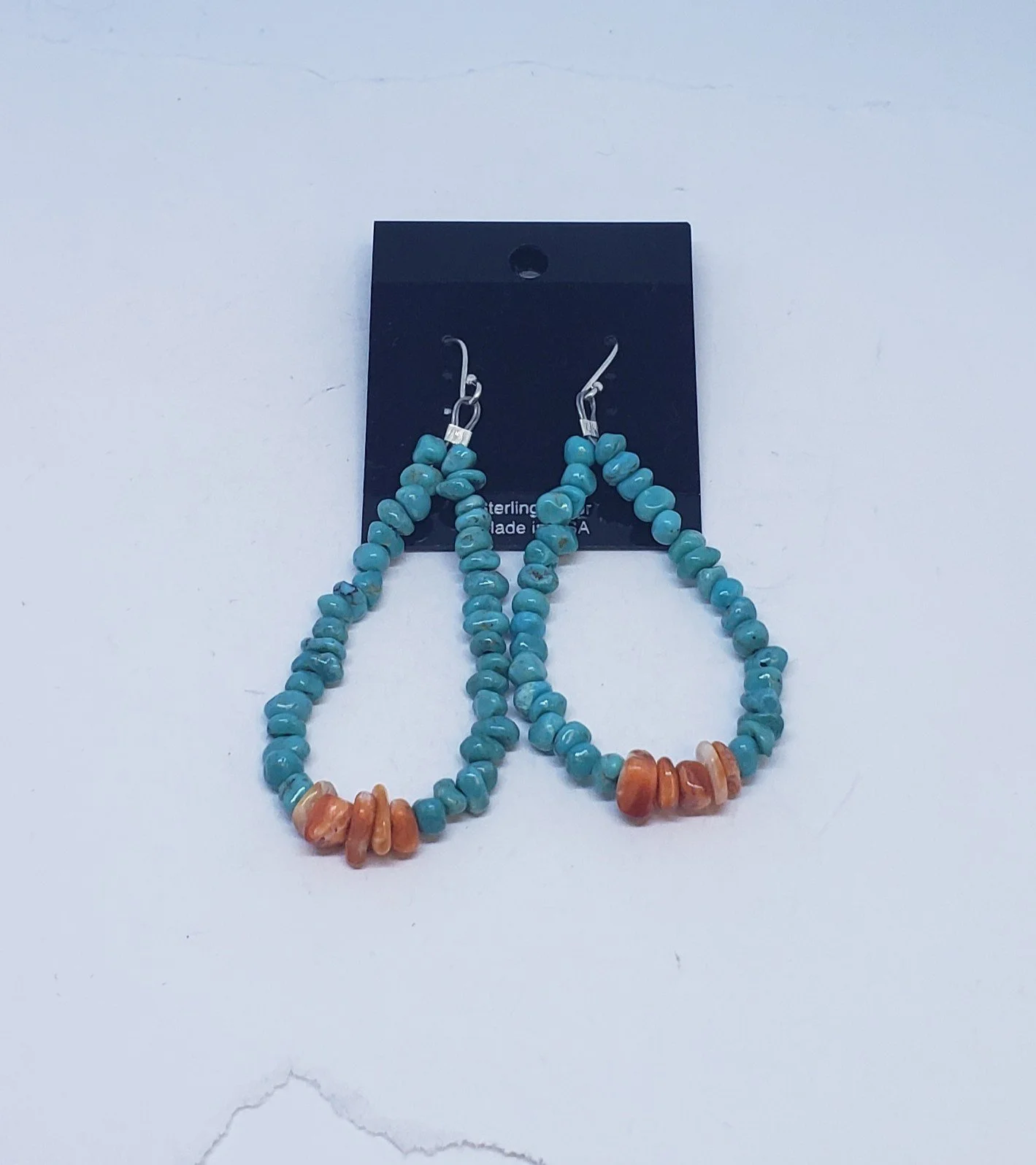 Turquoise and Orange Spiny Oyster Earrings with Sterling Silver