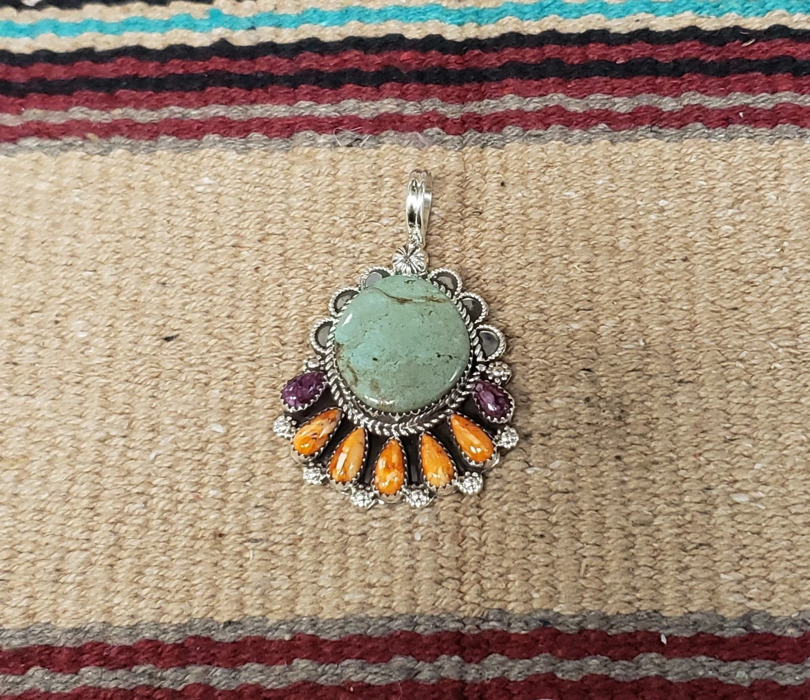 Orange and Purple Spiny Oyster with Turquoise and Sterling Silver