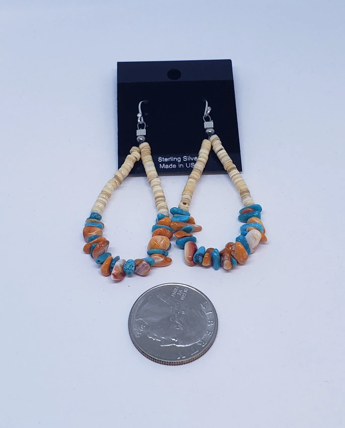 Turquoise and Spiny Oyster Earrings with Shell Beads