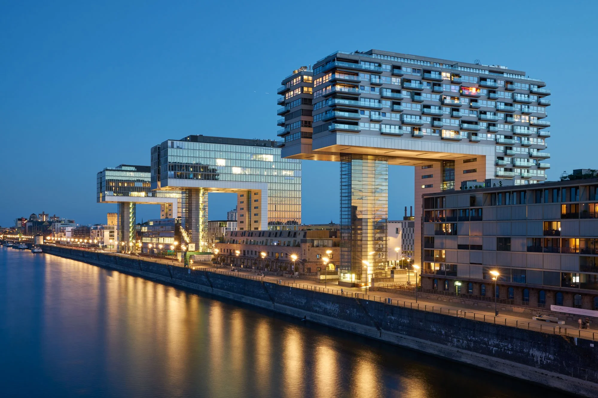 The Kranhäuser (Crane Houses) in Cologne's Rheinauhafen district designed by architect Alfons Linster and BRT Architekten