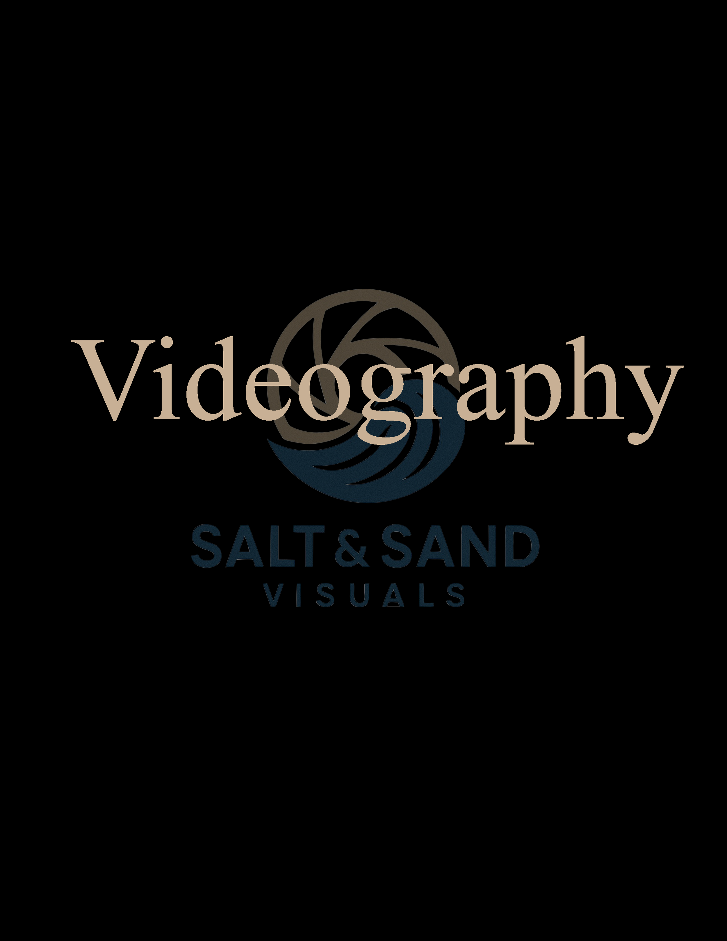 Logo for Salt & Sand Visuals with a camera aperture graphic and the words 'Videography' and 'Salt & Sand Visuals' on a black background.