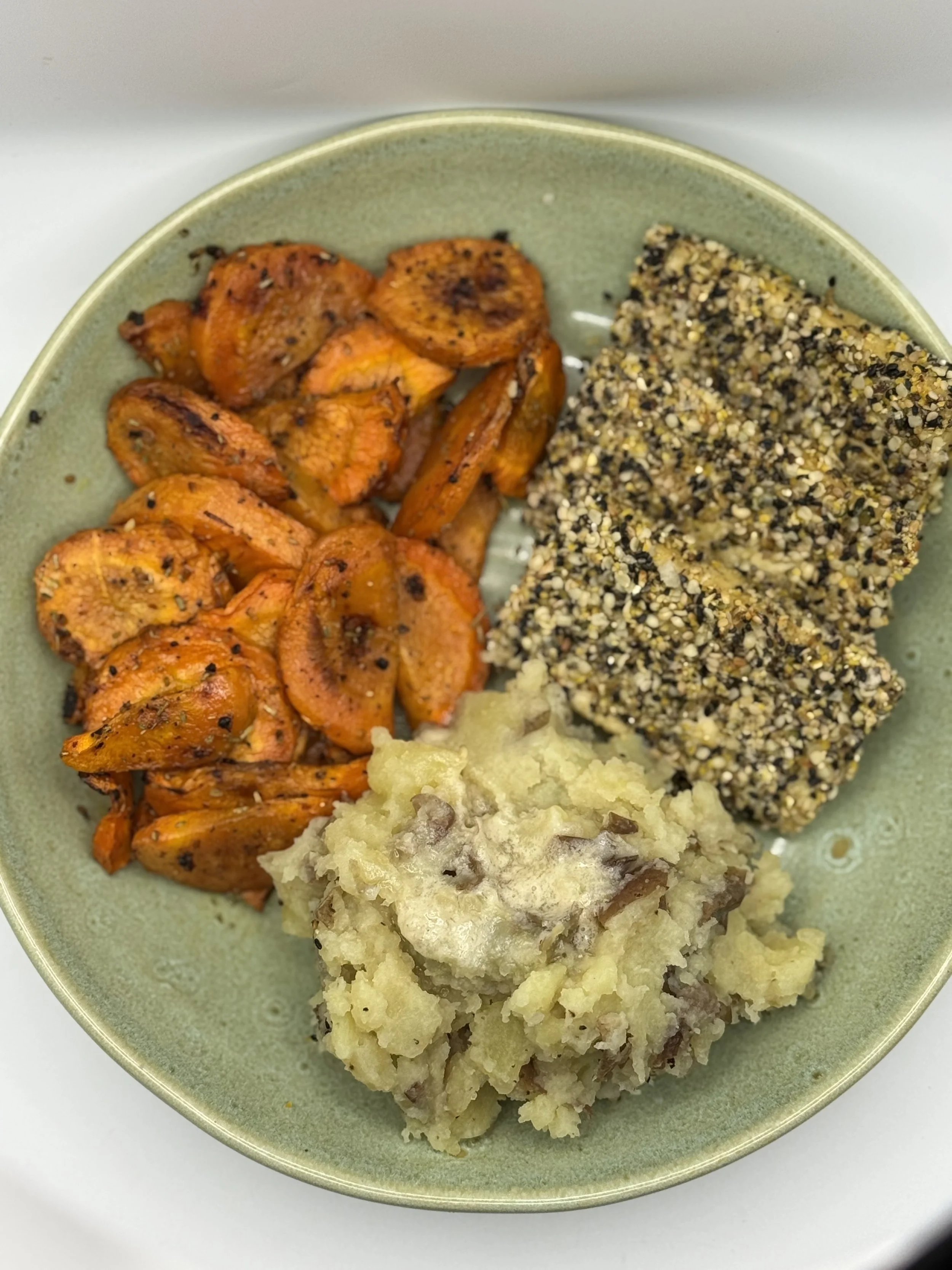 Seed-Crusted Tofu with Rustic Mash & Roasted Carrots