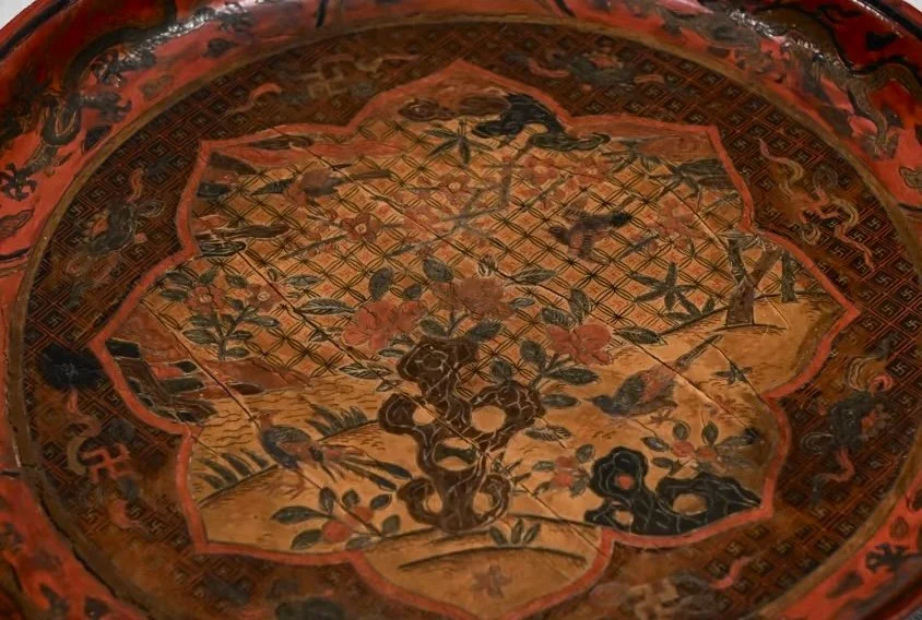 明 萬曆 雕填戧金龍鳳紋盤​​