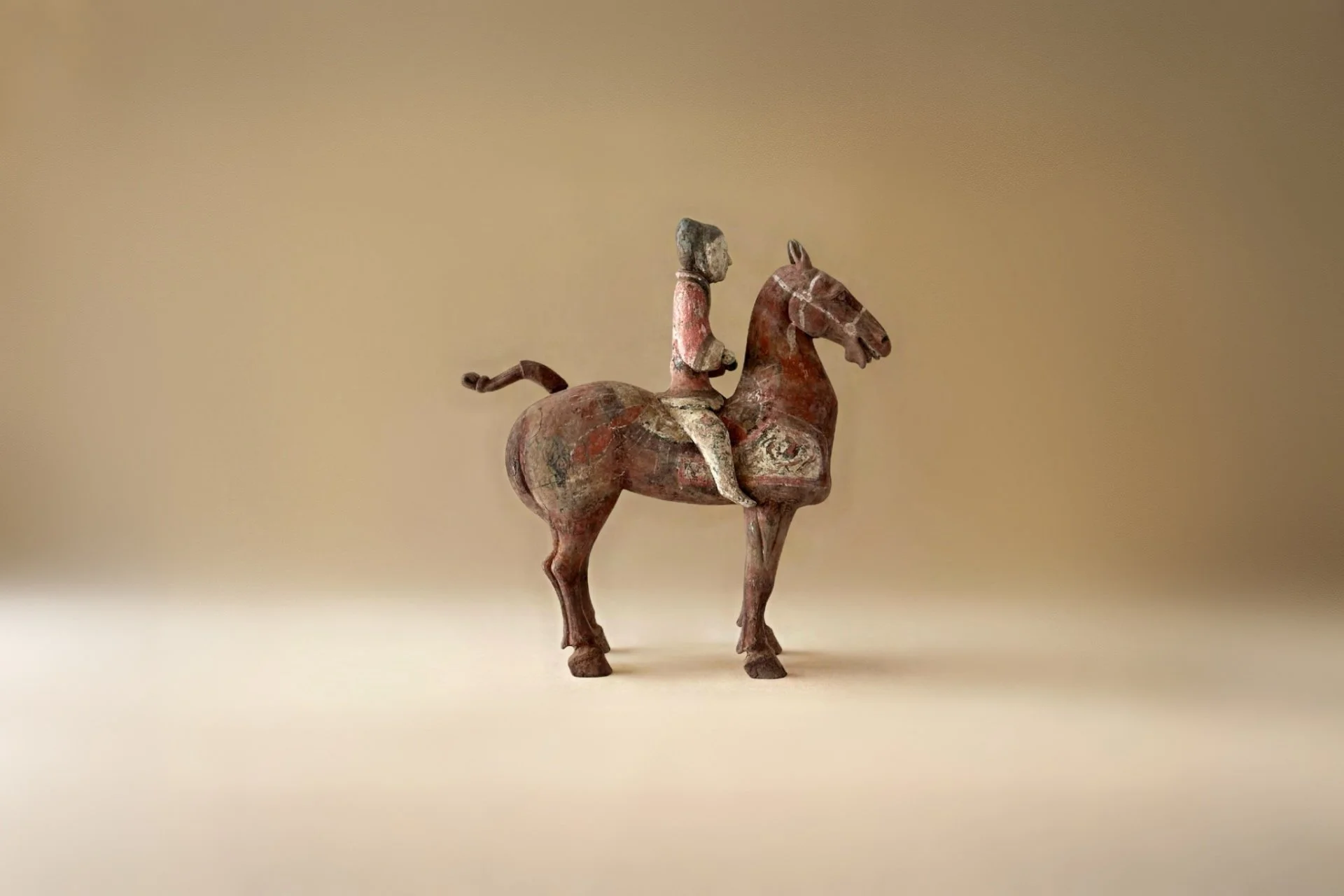 漢代 彩繪陶 人騎馬俑