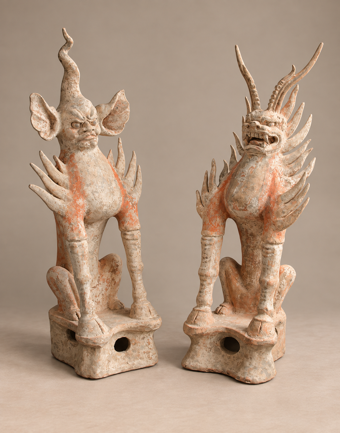 Tang Painted Pottery Earth Spirit (Zhenmushou) 唐 陶加彩虎面鎮墓獸