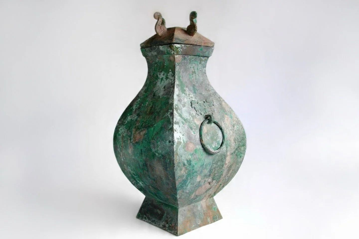 Warring States Chinese Bronze Fang Hu with Cover 戰國 青銅方壺