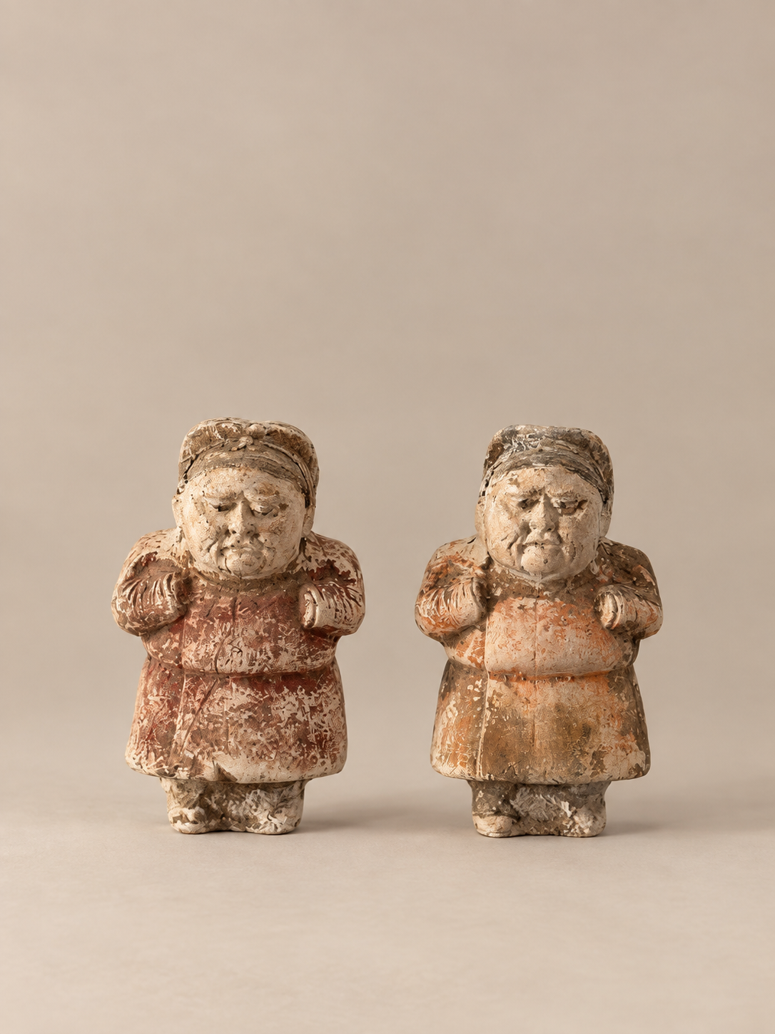 Pair of Tang Dynasty Dwarf Pottery Figures 唐 侏儒陶俑一對
