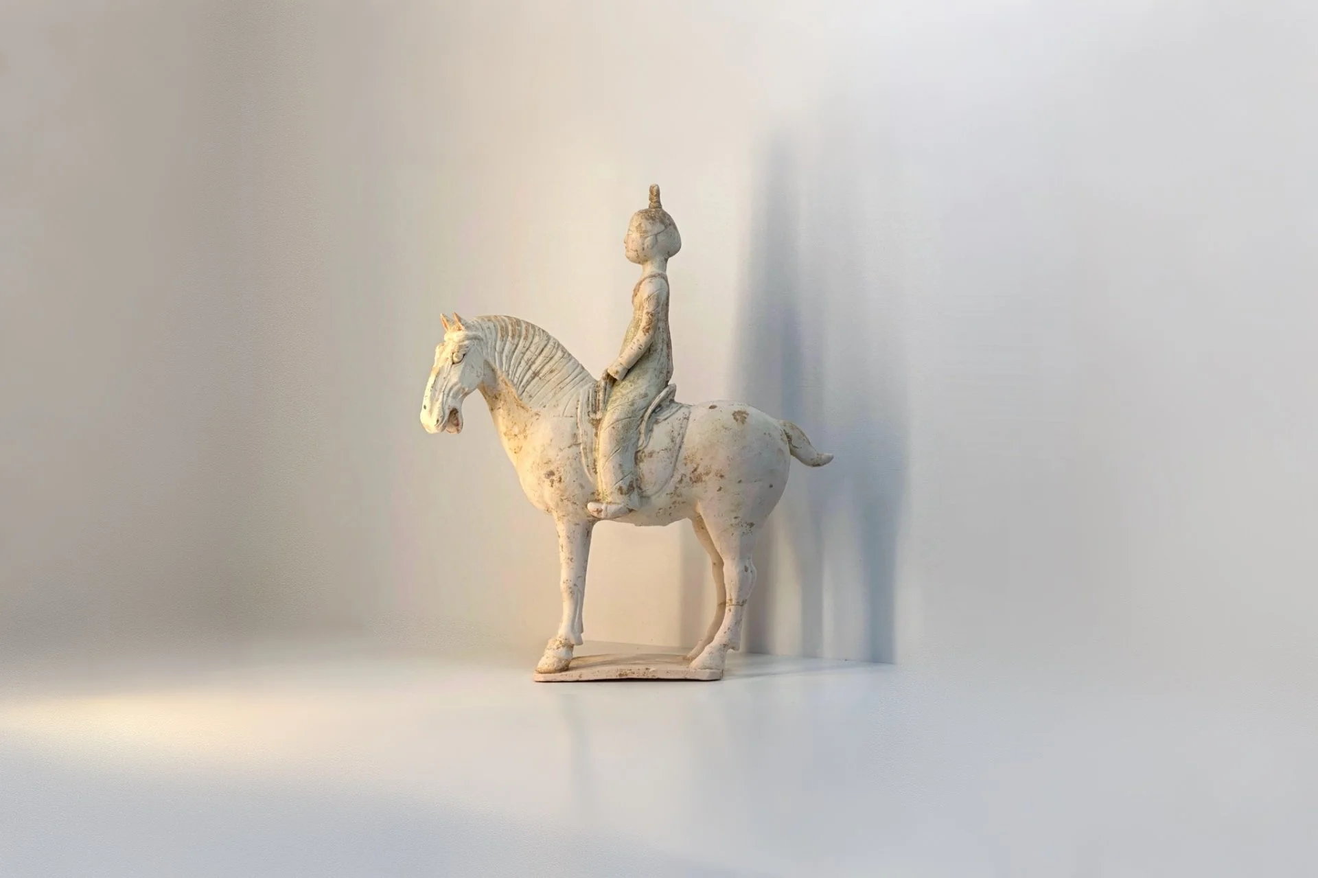 唐 白陶 仕女 人騎馬
