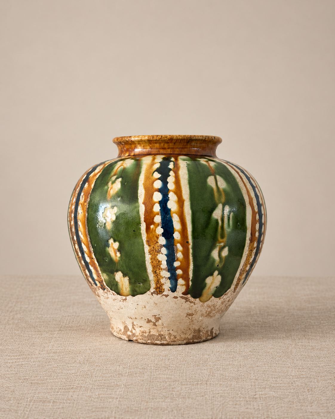 Tang Dynasty Sancai Jar with Rare Blue唐 三彩罐帶藍釉