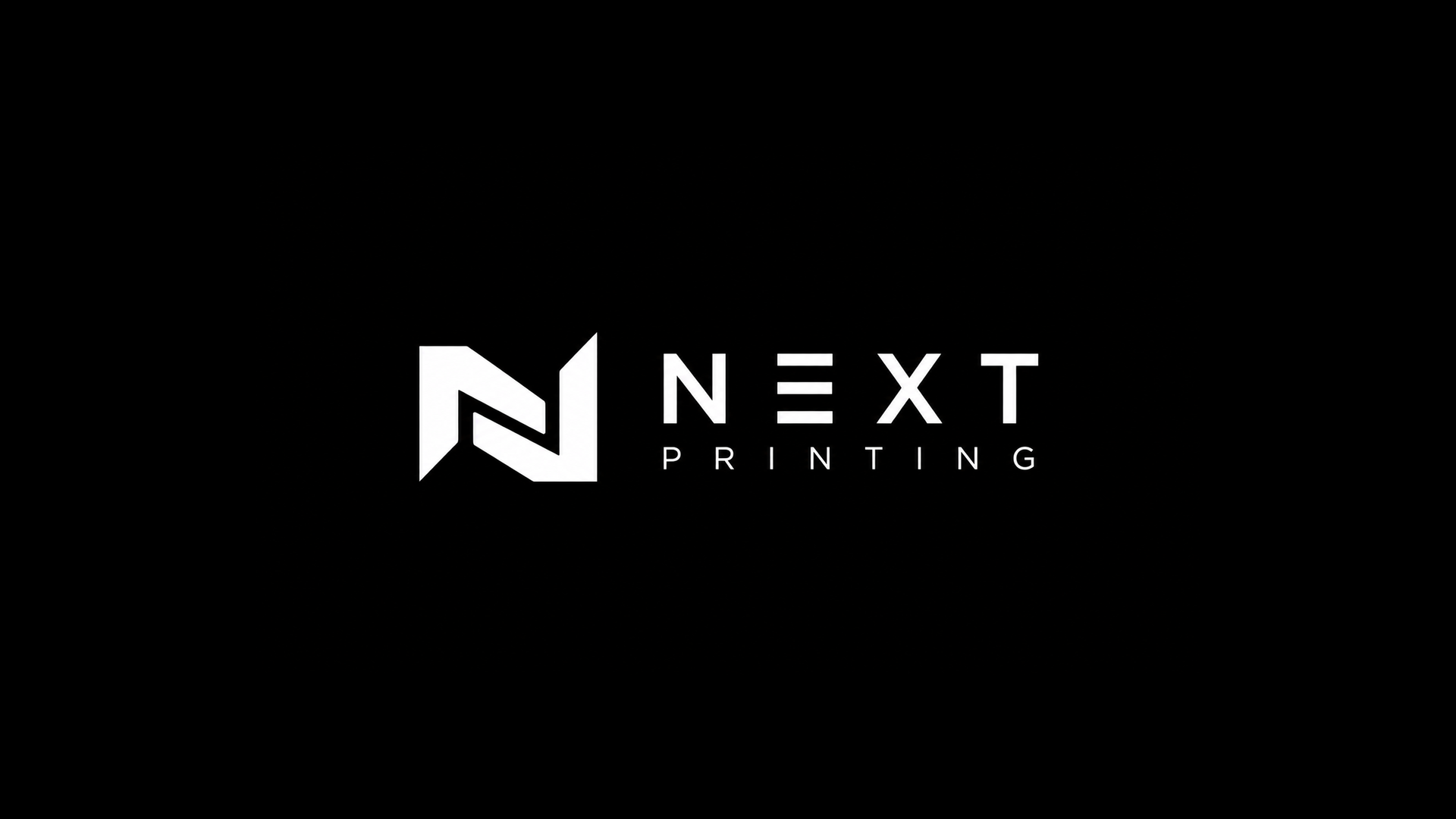 Black background with white text displaying the logo and name of Next Printing.