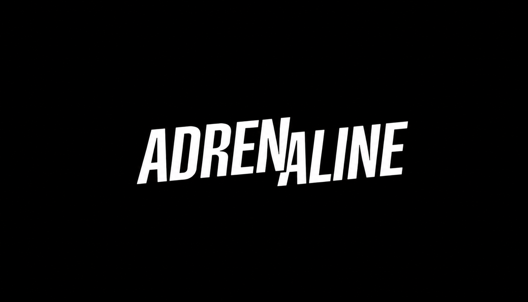 The word 'ADRENALINE' in white, bold, uppercase letters on a black background with a slight slant.