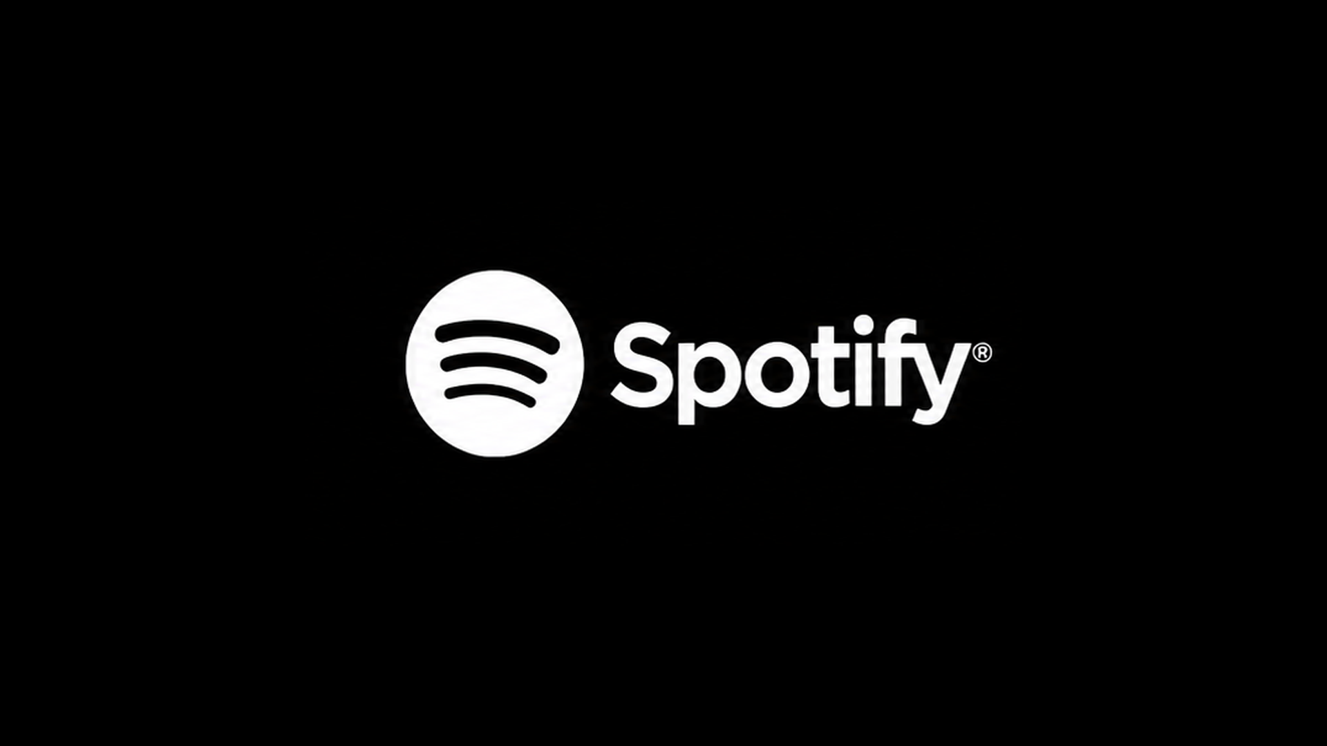 Spotify logo with white circular icon featuring three curved lines on black background