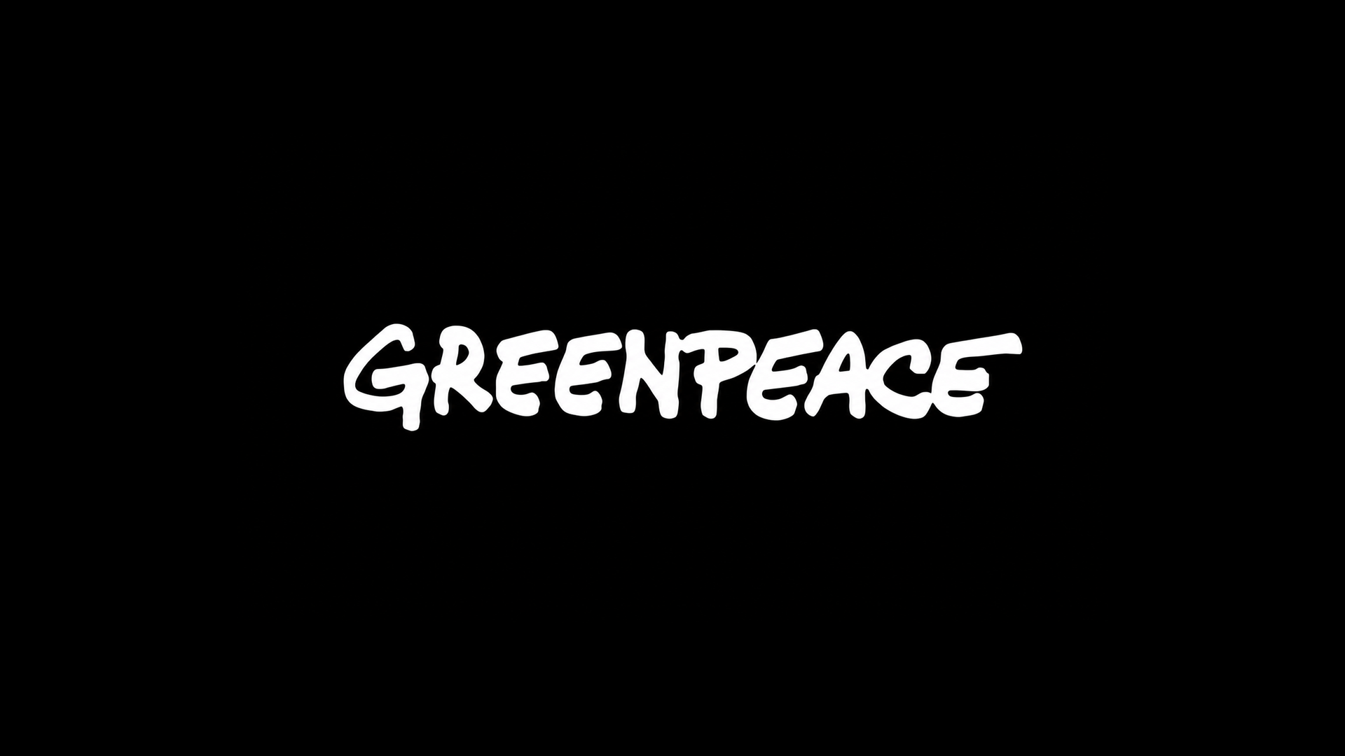 Black background with the word 'Greenpeace' in handwritten white text.