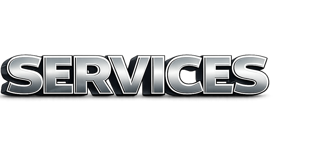 The word 'SERVICES' in bold, metallic letters with a black shadow on a dark background.