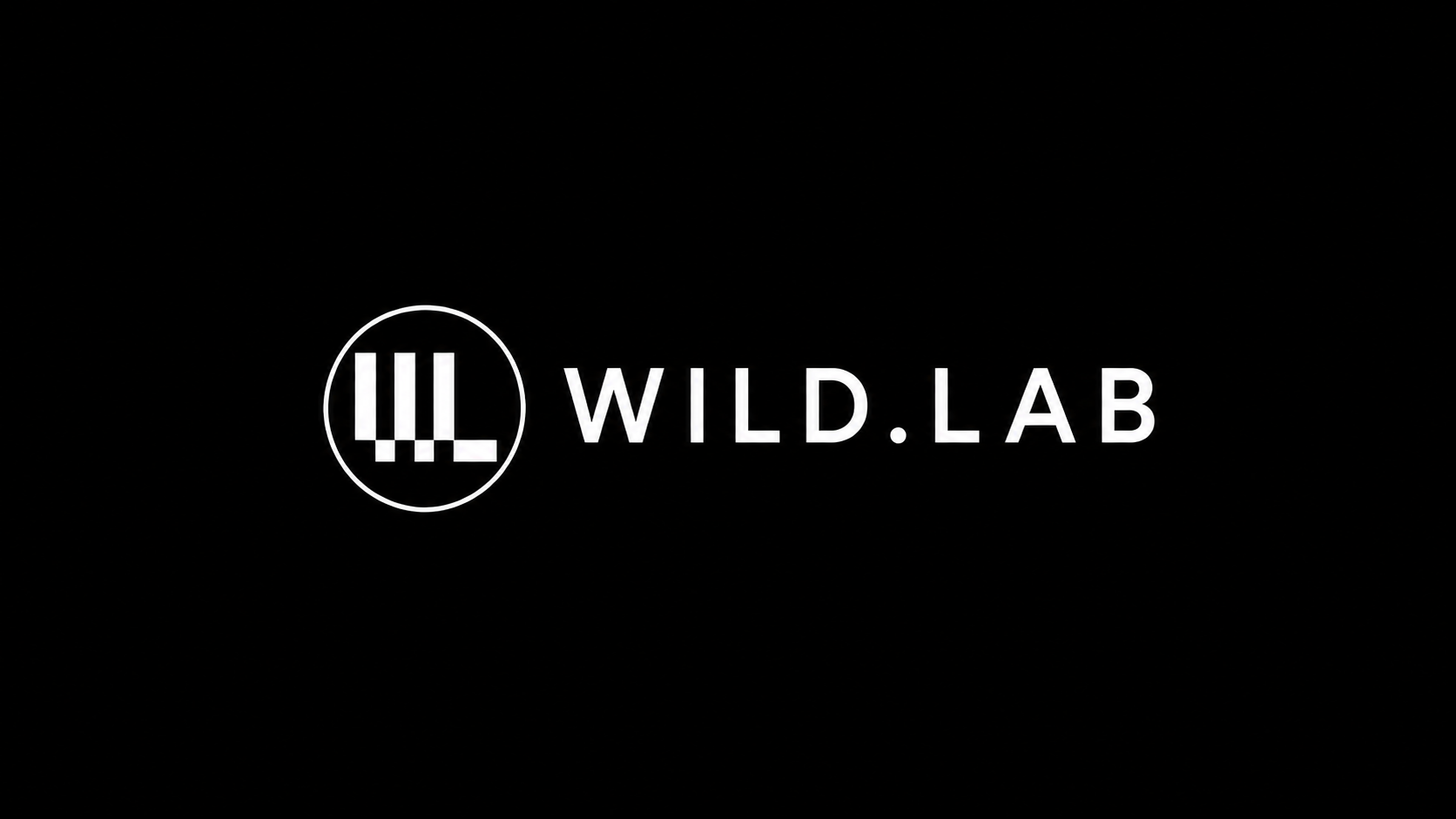 Black background with a white circular logo containing three vertical bars and three horizontal bars, and the text 'WILD.LAB' next to it.