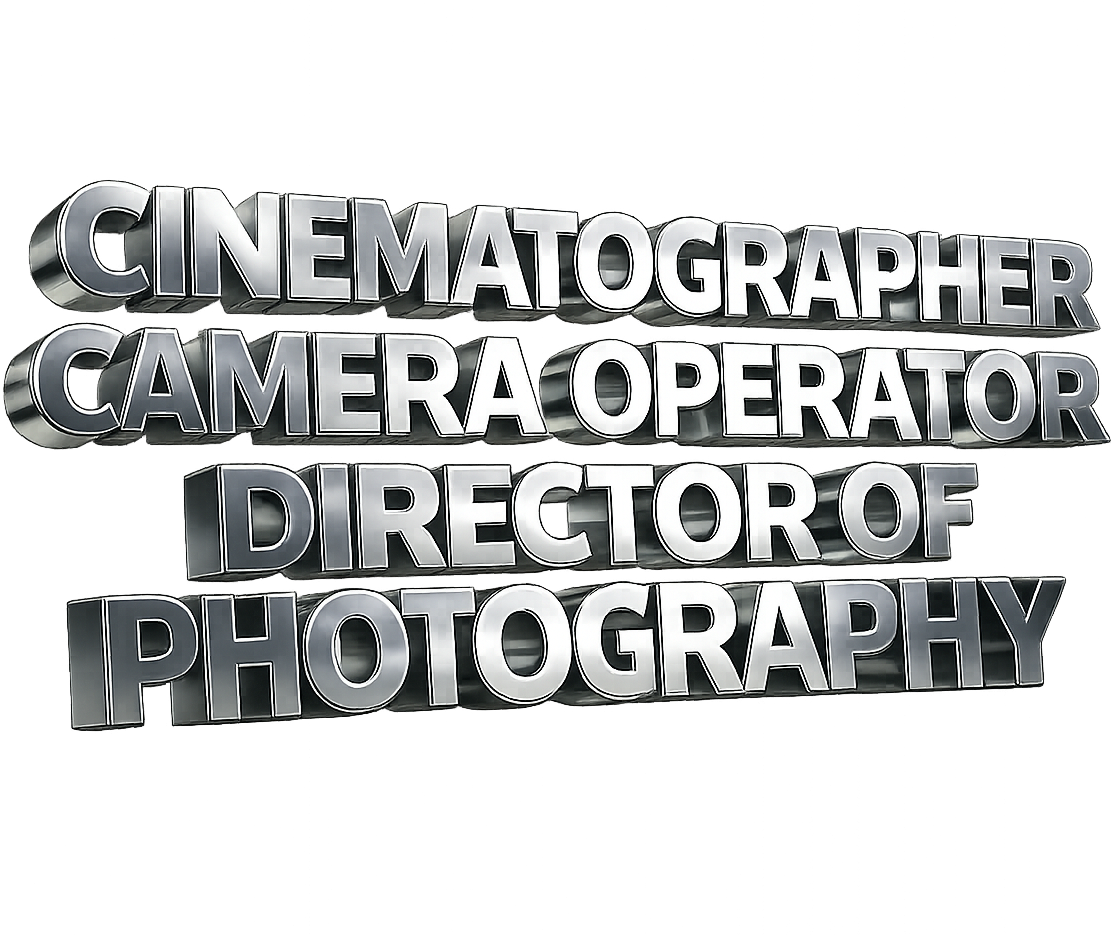 Neon sign listing various film industry roles, including Cinematographer, Camera Operator, Director of Photography.