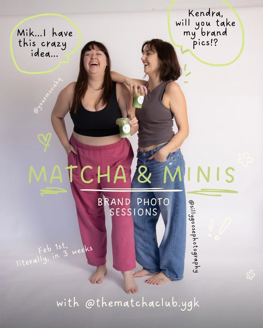 MATCHA &amp; MINIS BRAND SESSION EVENT IS LIVE, people!!!! 🍵 📸 

Lights, camera, grab your props, andddd action!!! 

We got to thinking and decided to collab with two super cool businesses for this event! 

Here is what we are offering: 

Personali