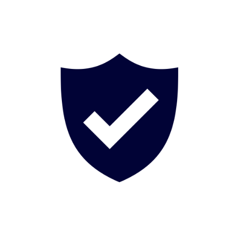 Shield icon with a checkmark inside, representing security or protection.