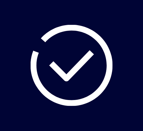 White checkmark inside a circle on a dark blue background.