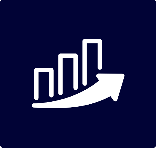 Icon of a bar chart with an upward arrow, representing growth or increase.