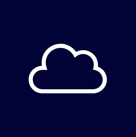 Cloud icon on a dark blue background.