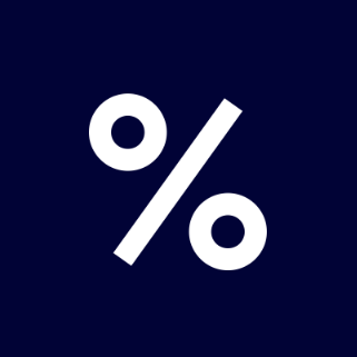Dark blue background with a white percentage symbol