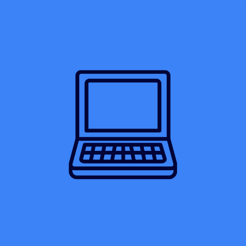 Icon of a laptop computer on a blue background.