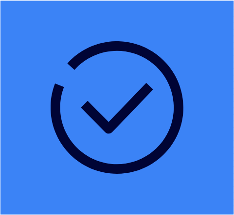 Blue background with a black checkmark inside a circle.