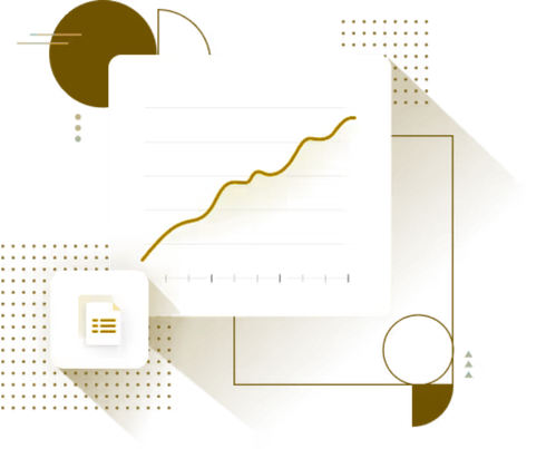 Line graph showing an upward trend on a white background, with a small document icon in the bottom left corner.