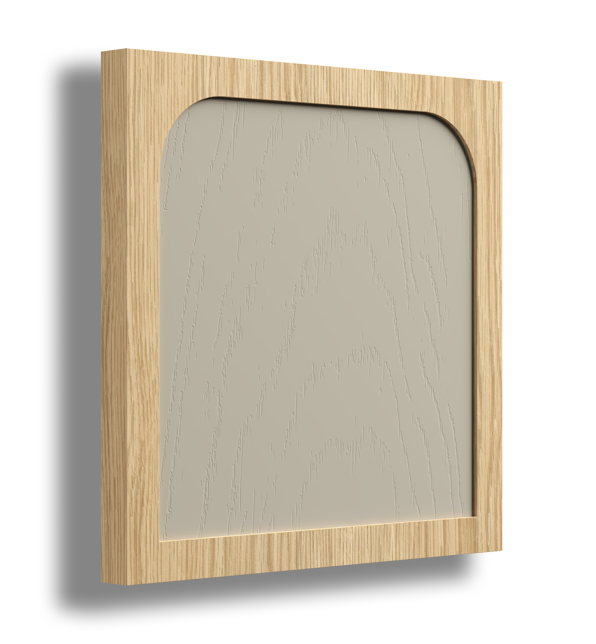 Arched profile timber joinery door with a painted feature accent.