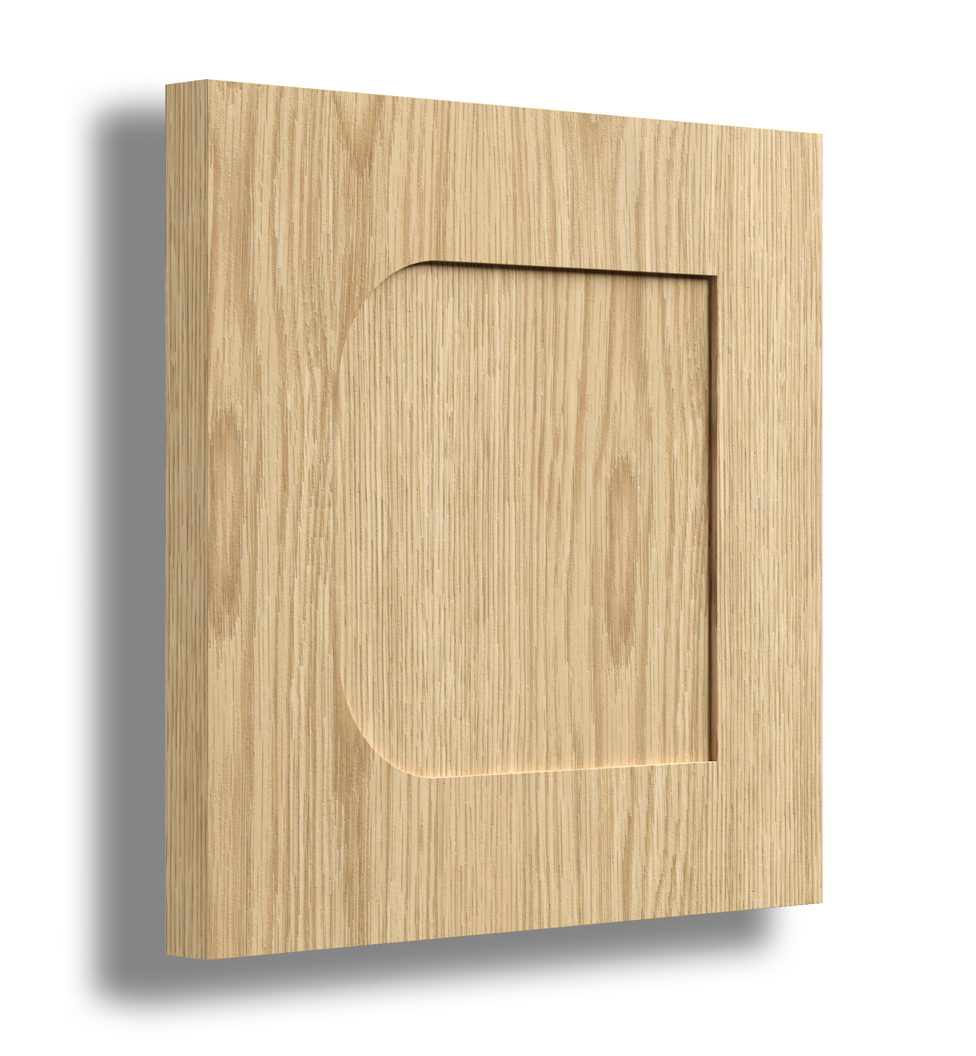 Wooden electrical switch cover with a cutout for a switch or button.