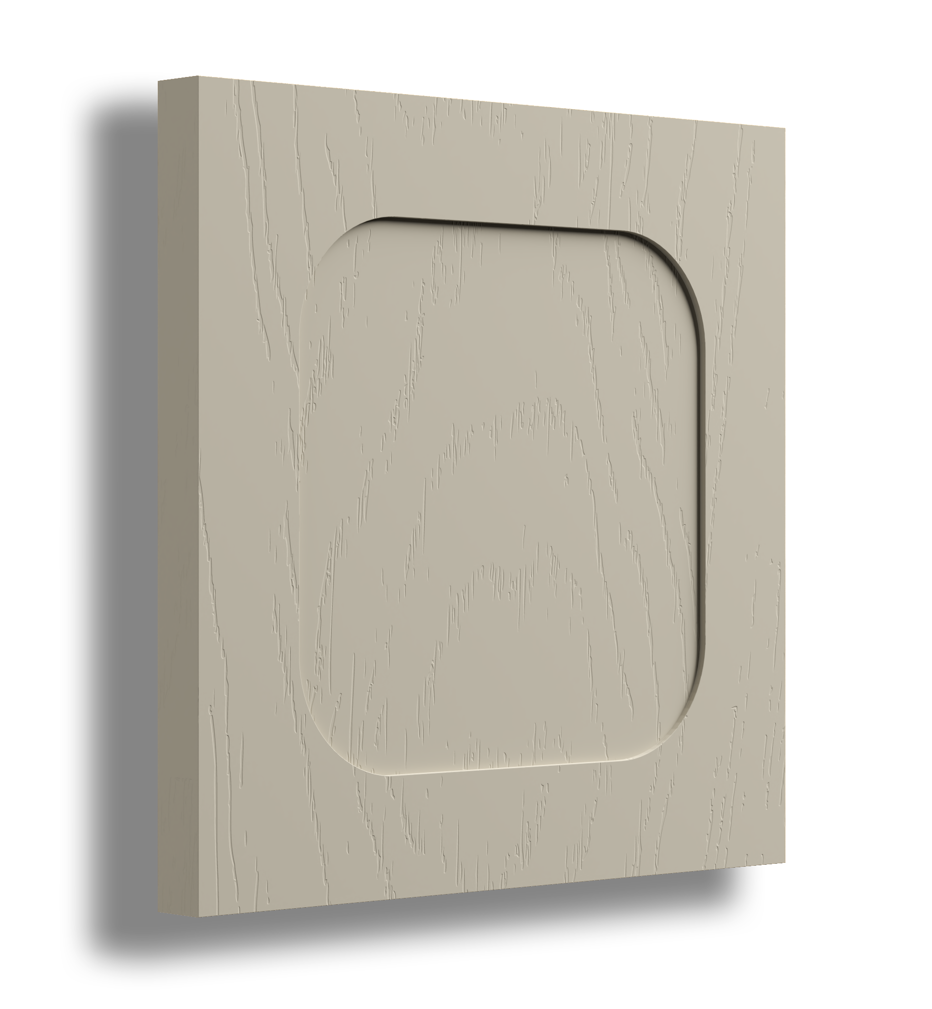 3D wooden plaque with engraved border, light gray color, and subtle wood grain texture