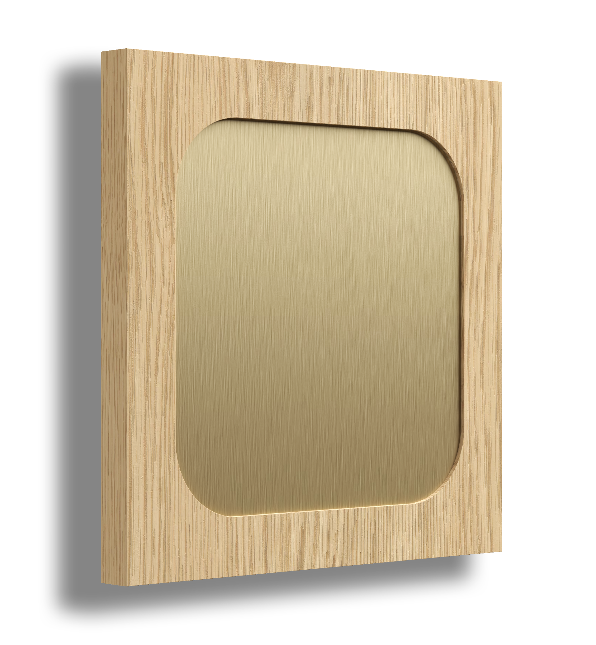 Round profile timber joinery door with a brushed bronze feature accent.