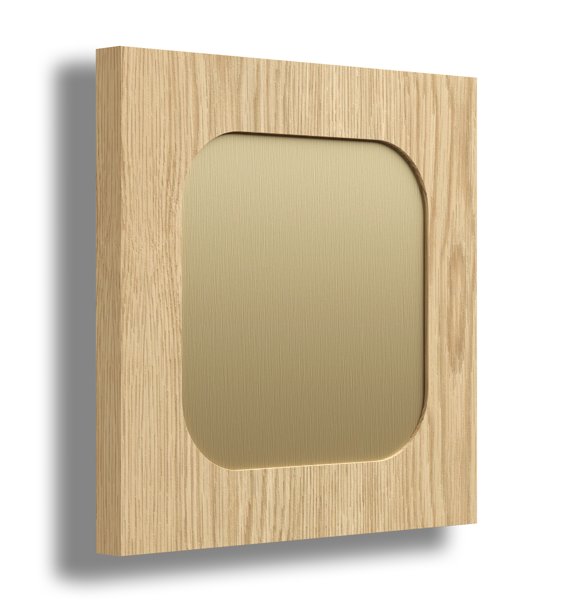 Round profile timber joinery door with a brushed bronze feature accent.