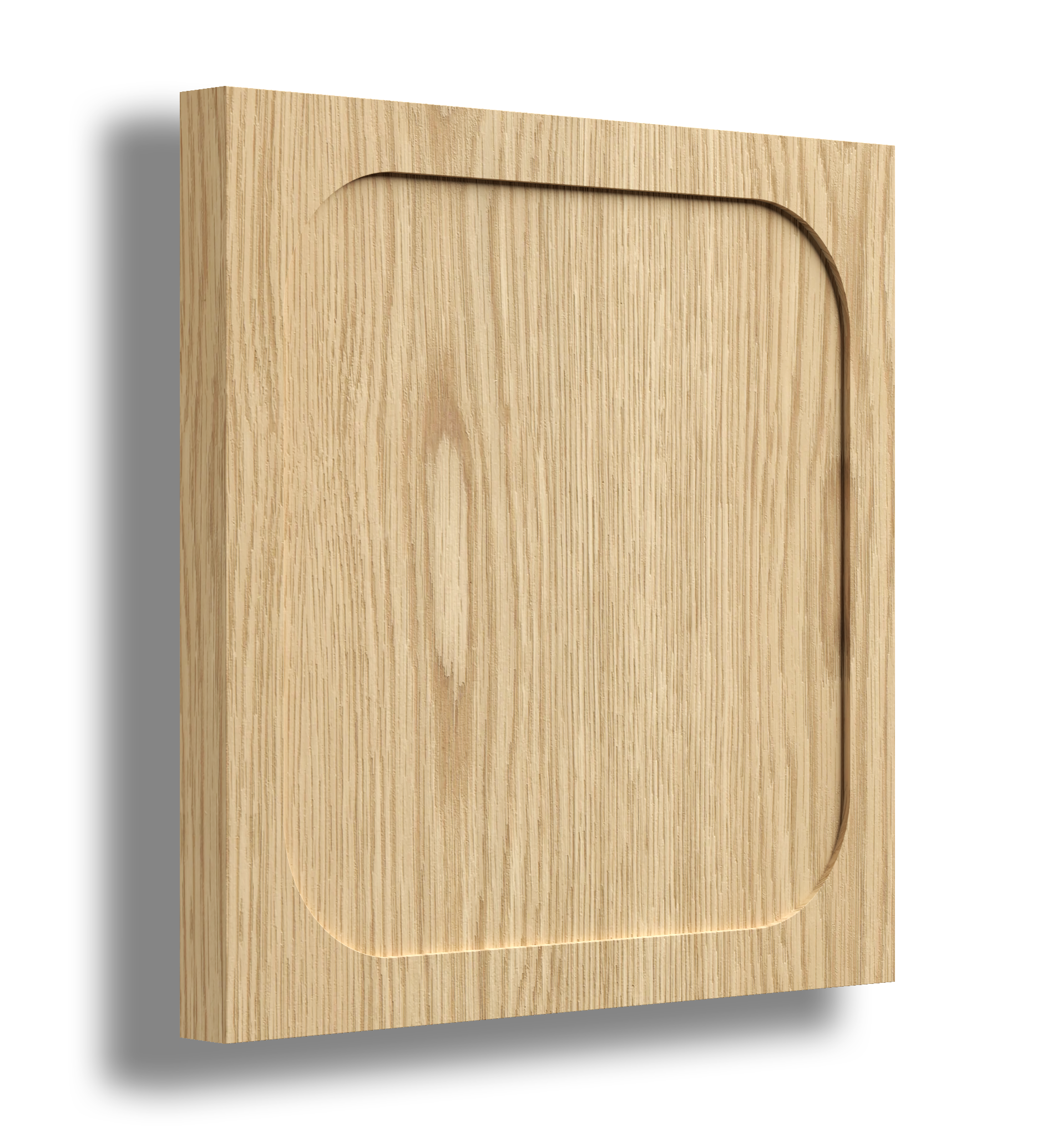 Wooden square with rounded edges and a carved-out recessed area.