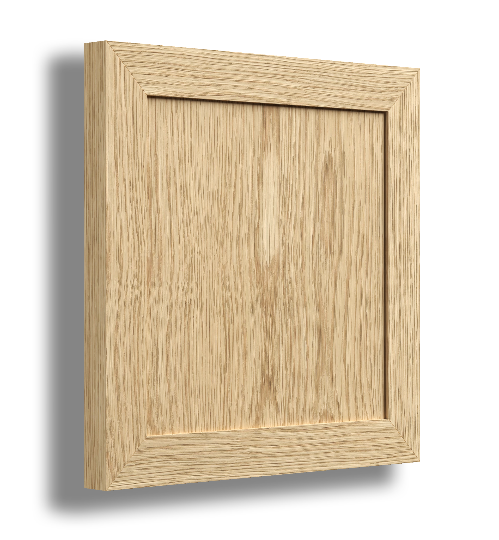 Wooden cabinet door with a raised panel design and a natural light wood finish