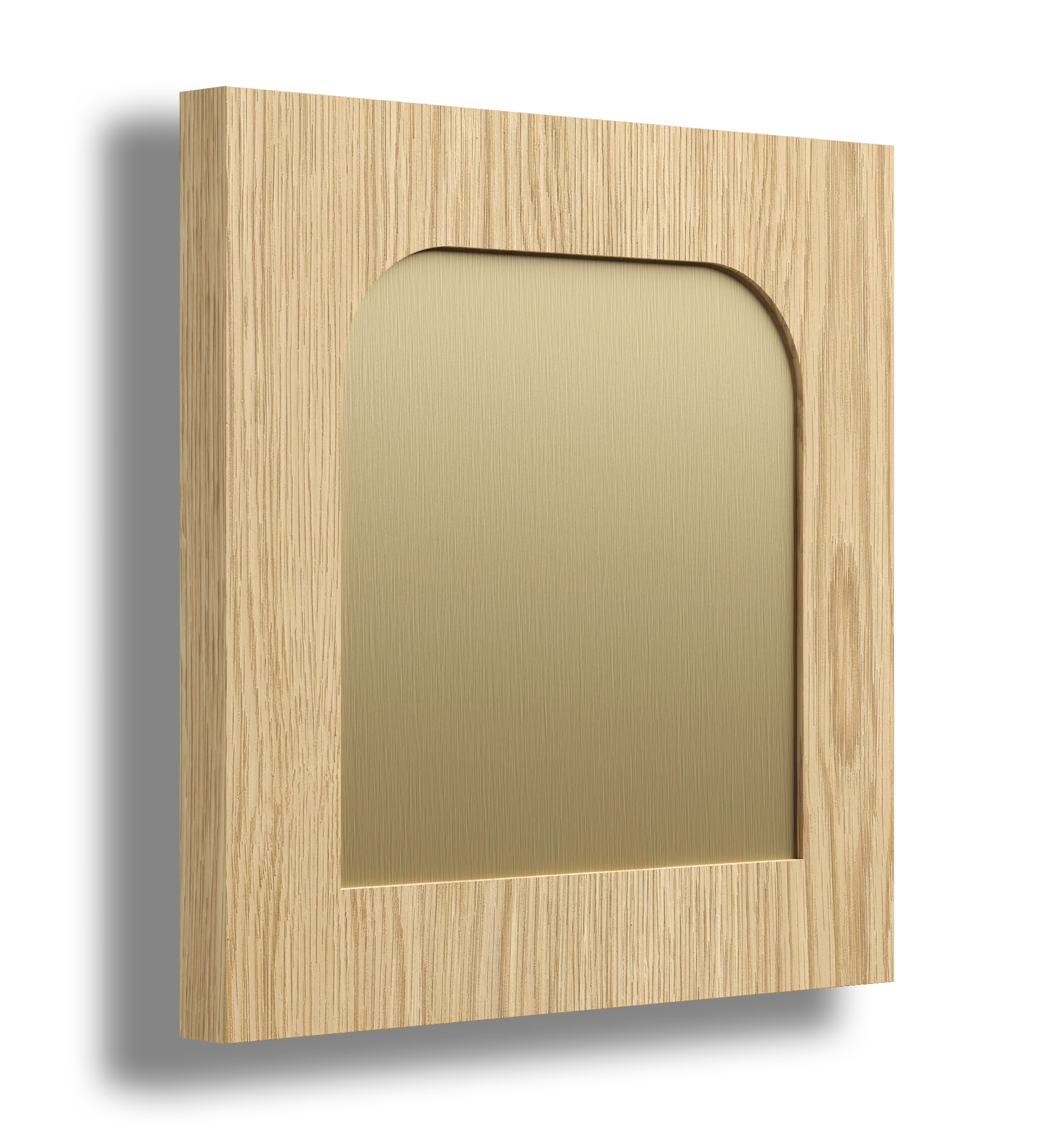 Arched timber joinery door with a brushed bronze feature accent.