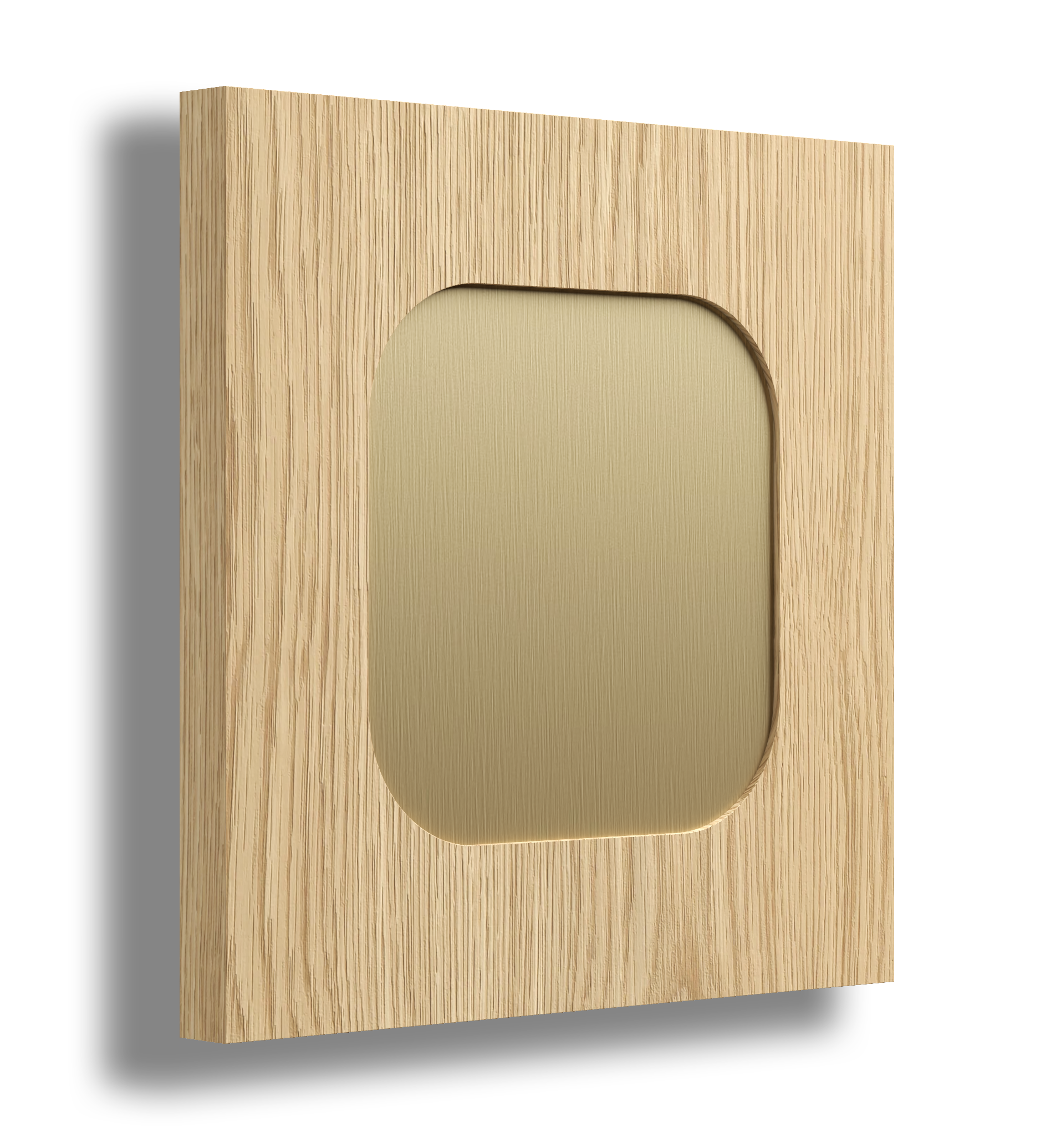 Round profile timber joinery door with a brushed bronze feature accent.