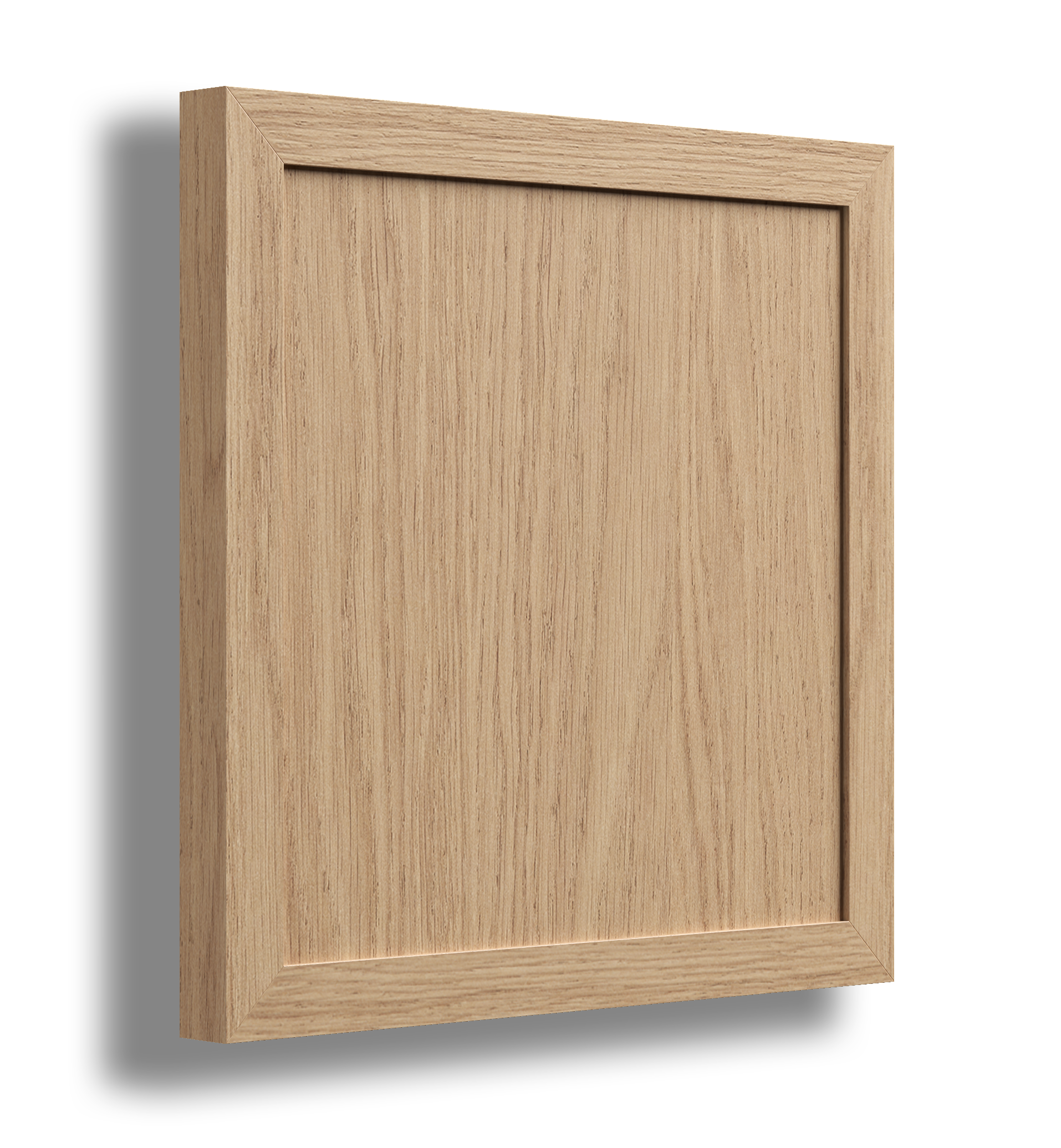 Wooden cabinet door with a shadow cast on the left side.