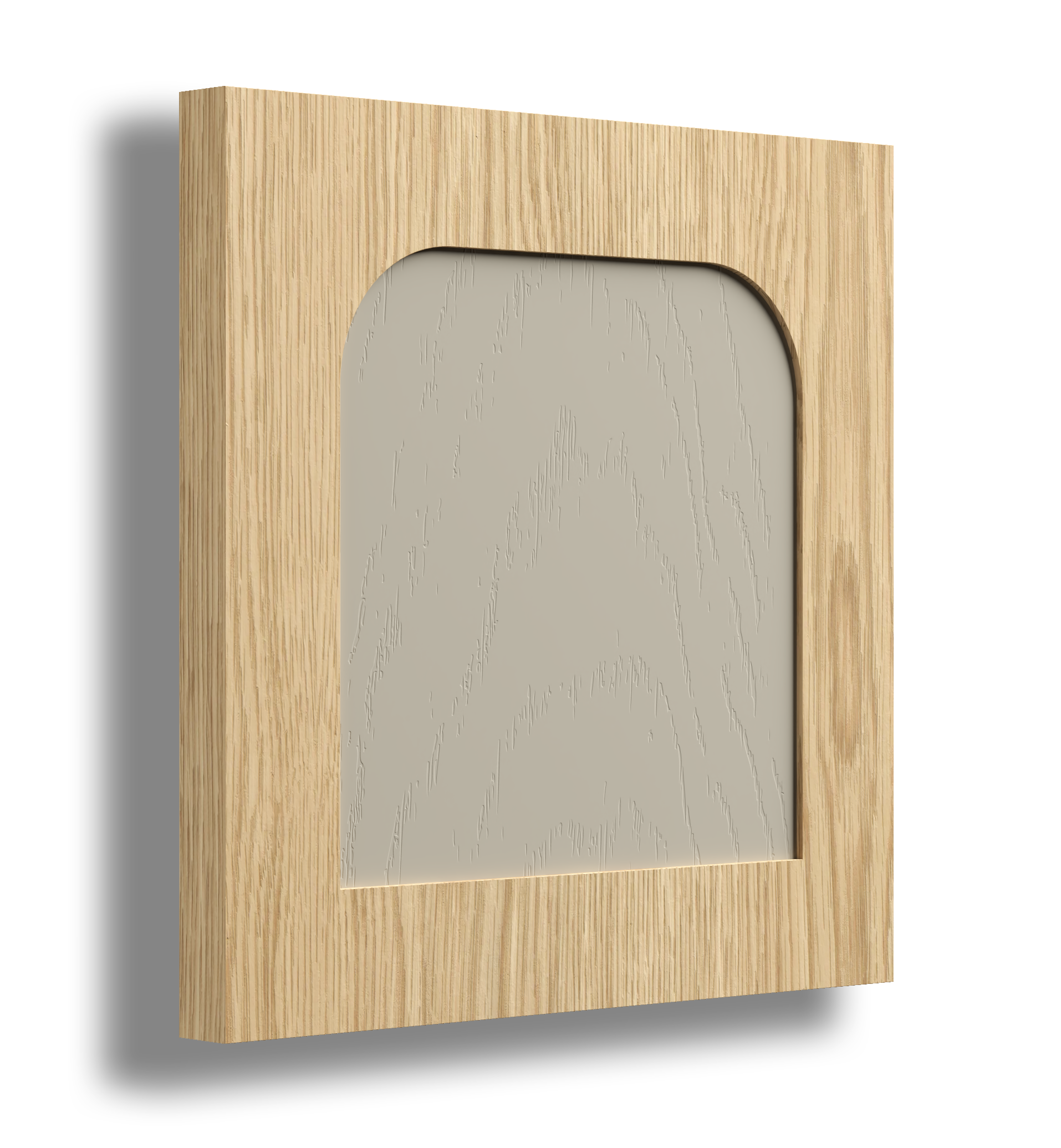 Arched profile timber joinery door with a painted feature accent.