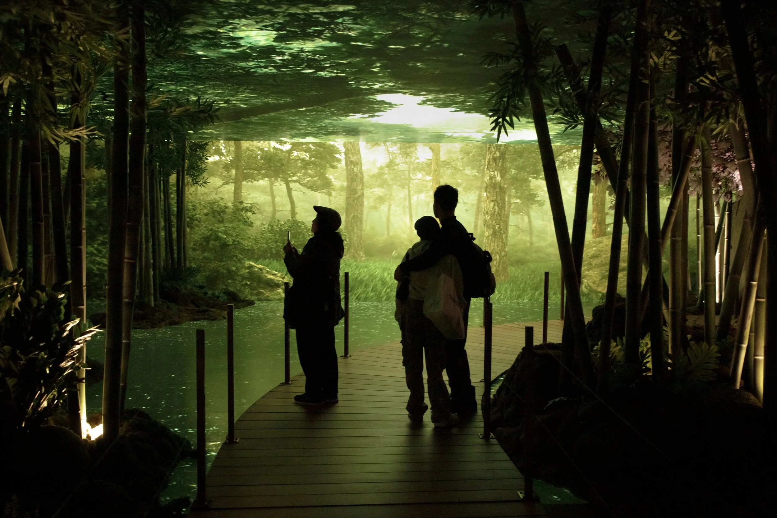 As part of an immersive wellness experience inspired by the practice of forest bathing, guests meander through a virtual forest within a Chelsea basement.