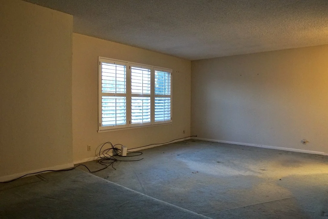 Master Bedroom, carpet, paint, popcorn ceilings: BEFORE