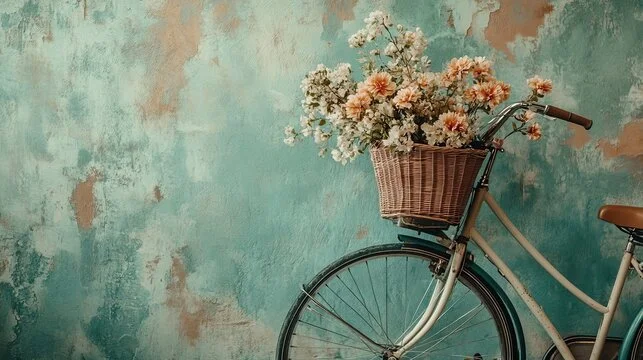 Vintage bike with basketful of flowers