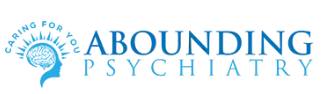 Abounding Psychiatry logo with a brain and tree graphic
