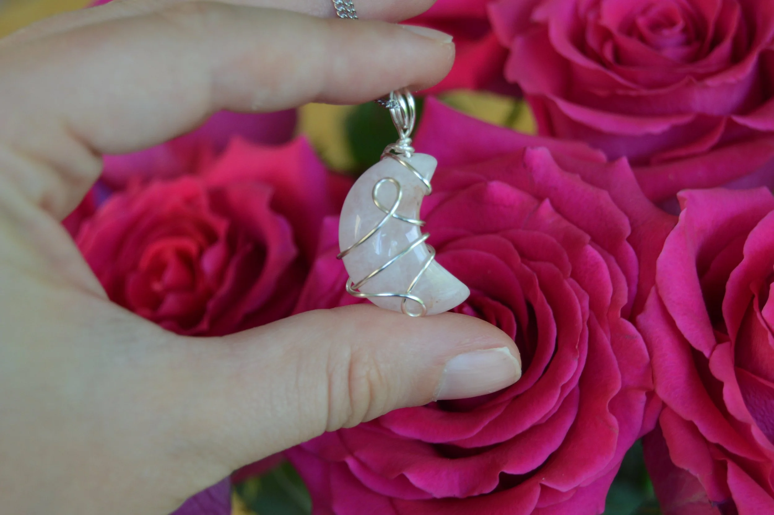 Rose Quartz Moon Pendant Necklace